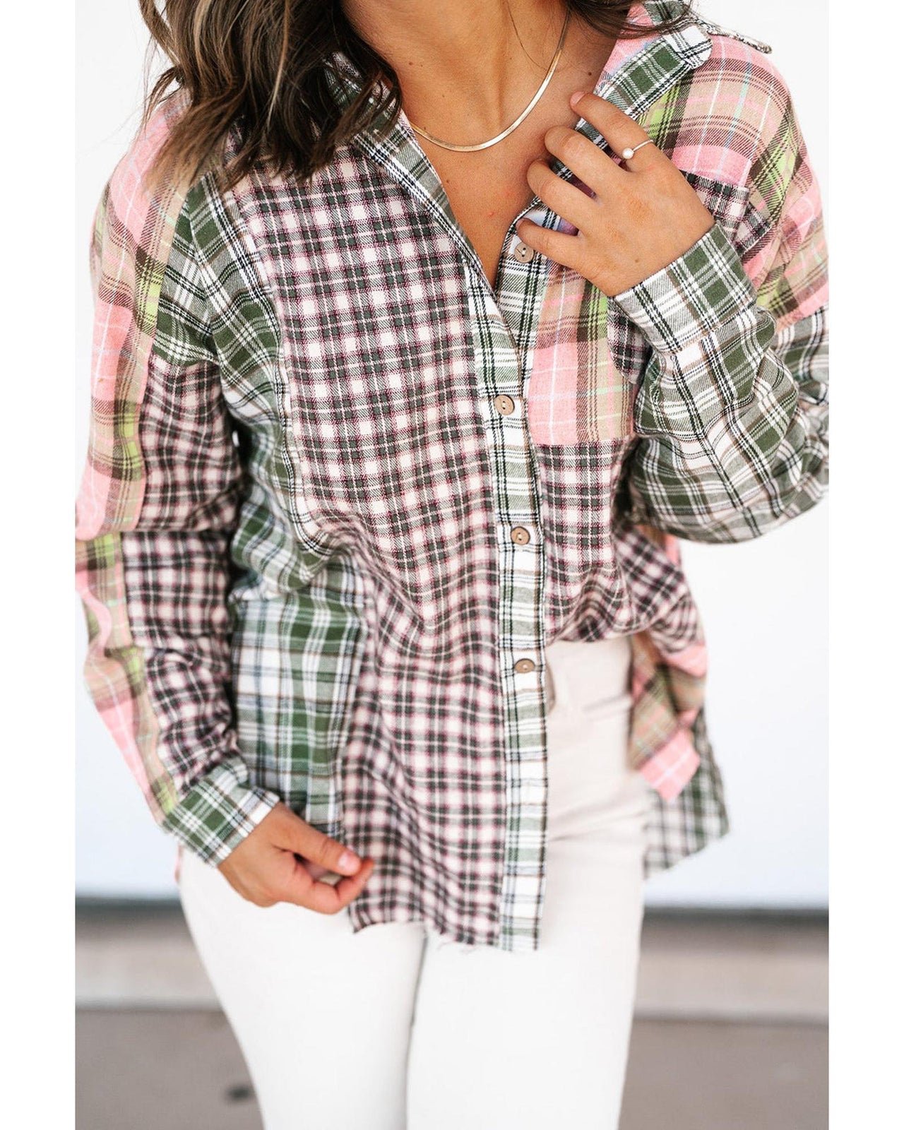 Azura Exchange Plaid Patchwork High Low Oversized Shirt - S