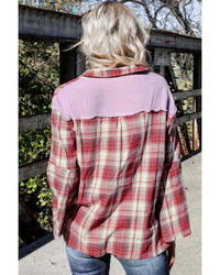 Thumbnail for Azura Exchange Contrast Patchwork Raw Edge Distressed Plaid Shirt - M