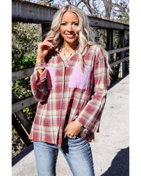 Thumbnail for Azura Exchange Contrast Patchwork Raw Edge Distressed Plaid Shirt - M