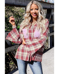 Thumbnail for Azura Exchange Contrast Patchwork Raw Edge Distressed Plaid Shirt - S