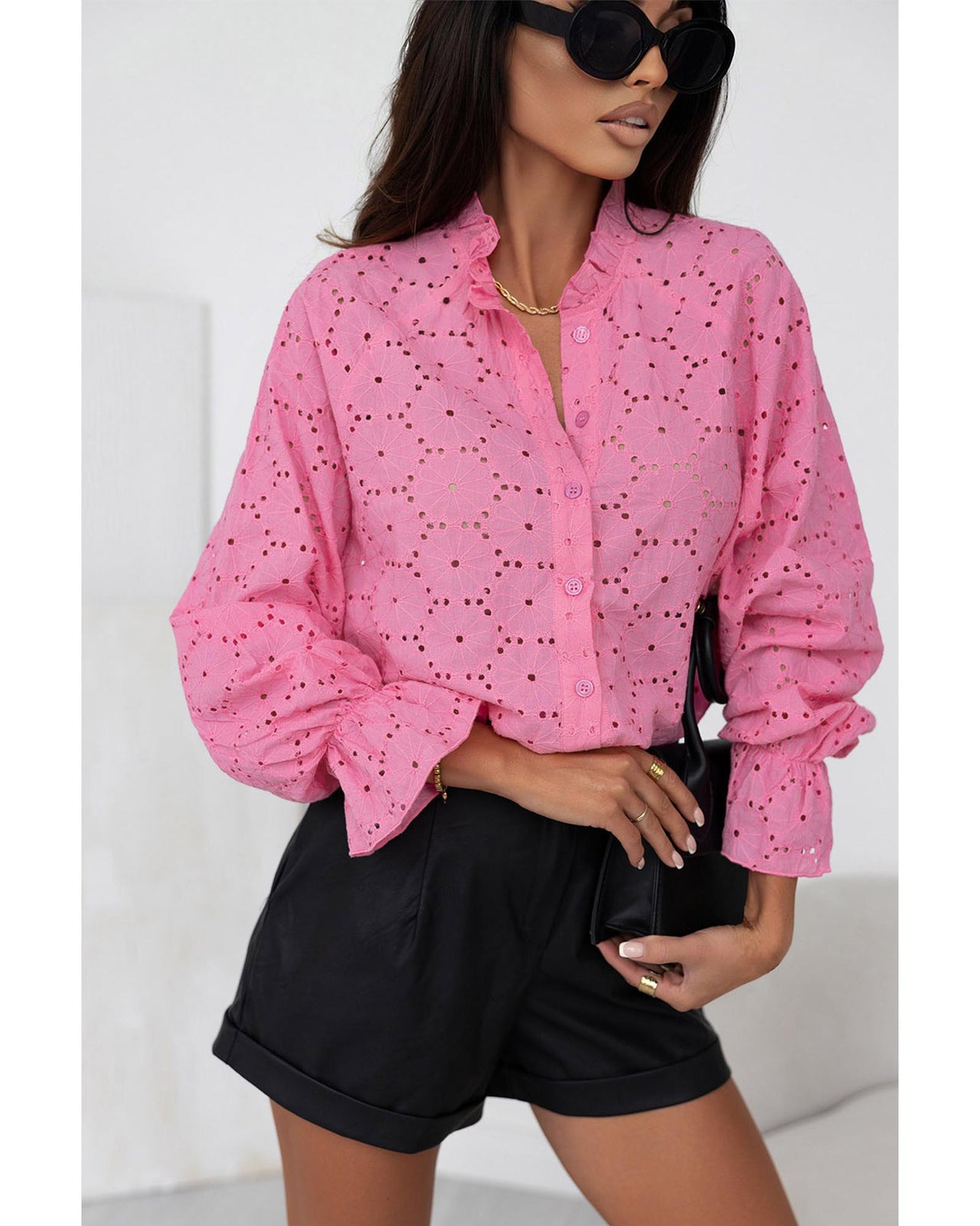 Azura Exchange Hollow Out Embroidered Floral Shirt - 2XL