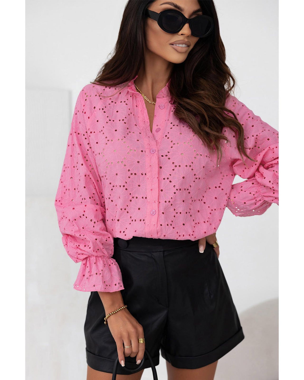 Azura Exchange Hollow Out Embroidered Floral Shirt - 2XL