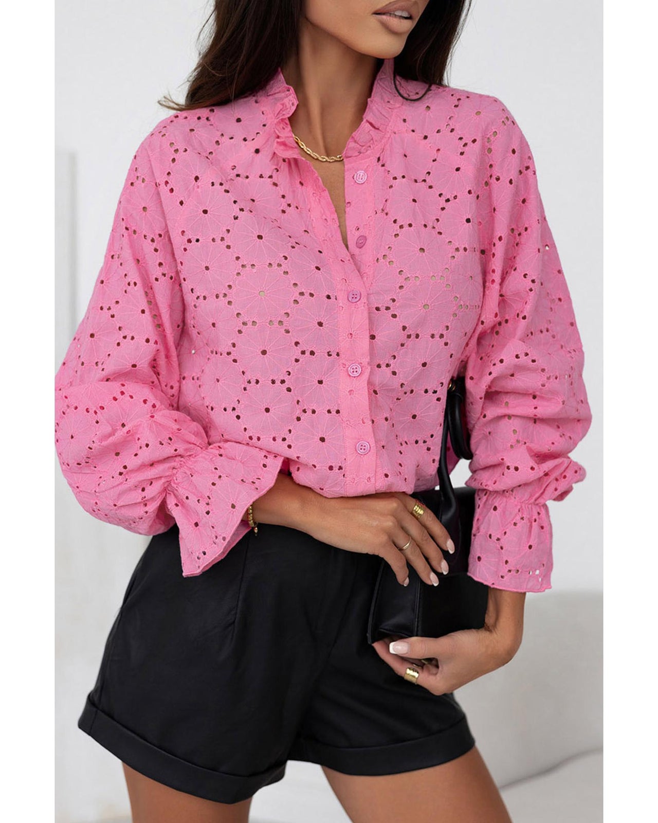 Azura Exchange Hollow Out Embroidered Floral Shirt - 2XL