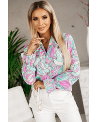 Thumbnail for Azura Exchange Floral Print V-Neck Shirt with Ruffle Lapel - L