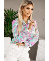 Thumbnail for Azura Exchange Floral Print V-Neck Shirt with Ruffle Lapel - L