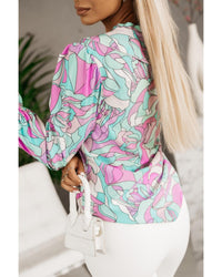 Thumbnail for Azura Exchange Floral Print V-Neck Shirt with Ruffle Lapel - M