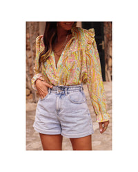 Thumbnail for Azura Exchange Paisley Print Ruffled Trim Boho Shirt - L