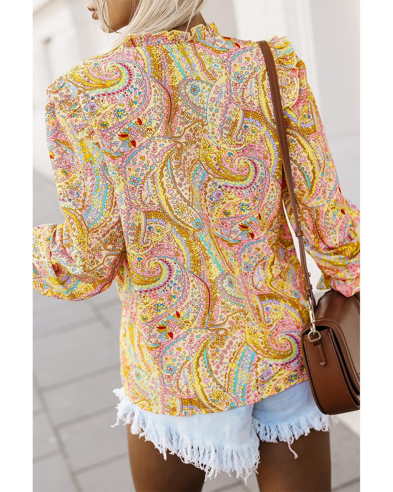 Azura Exchange Paisley Print Ruffled Trim Boho Shirt - M