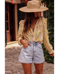 Thumbnail for Azura Exchange Paisley Print Ruffled Trim Boho Shirt - M