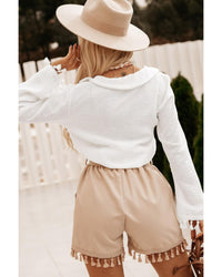 Thumbnail for Azura Exchange White Buttoned Tassel Bell Sleeve Shirt - L