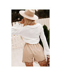 Thumbnail for Azura Exchange White Buttoned Tassel Bell Sleeve Shirt - L