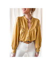 Thumbnail for Azura Exchange Pleated Yellow Puff Sleeve Loose Shirt - XL