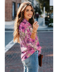 Thumbnail for Azura Exchange Floral Print Button Up Puff Sleeve Shirt - L