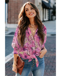 Thumbnail for Azura Exchange Floral Print Button Up Puff Sleeve Shirt - L