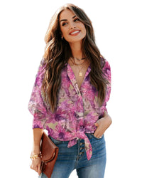 Thumbnail for Azura Exchange Floral Print Button Up Puff Sleeve Shirt - L