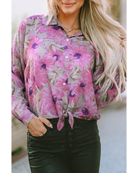 Thumbnail for Azura Exchange Floral Print Button Up Puff Sleeve Shirt - L