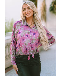 Thumbnail for Azura Exchange Floral Print Button Up Puff Sleeve Shirt - M