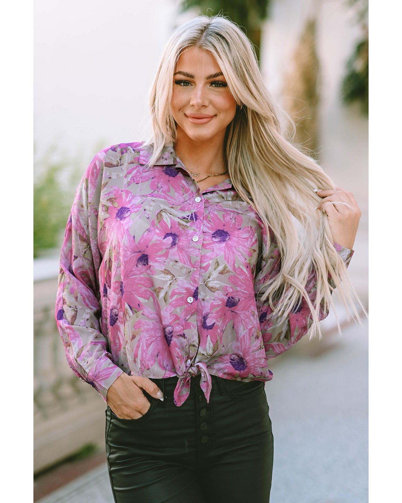 Azura Exchange Floral Print Button Up Puff Sleeve Shirt - S