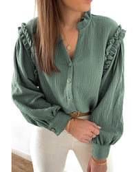 Thumbnail for Azura Exchange Frilled Split Neck Crinkled Shirt - L