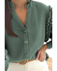 Thumbnail for Azura Exchange Frilled Split Neck Crinkled Shirt - L