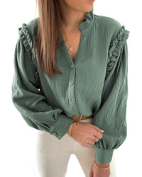 Thumbnail for Azura Exchange Frilled Split Neck Crinkled Shirt - L