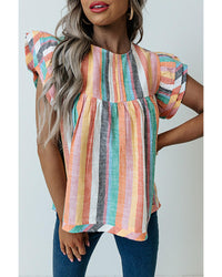 Thumbnail for Azura Exchange Striped Tiered Ruffle Cap Sleeve Top - L