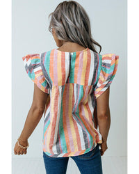 Thumbnail for Azura Exchange Striped Tiered Ruffle Cap Sleeve Top - L