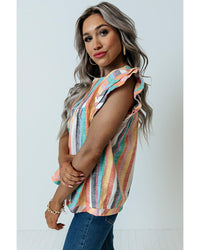 Thumbnail for Azura Exchange Striped Tiered Ruffle Cap Sleeve Top - L