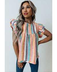 Thumbnail for Azura Exchange Striped Tiered Ruffle Cap Sleeve Top - L