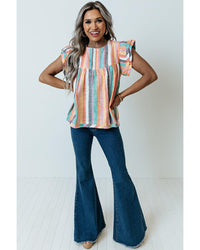 Thumbnail for Azura Exchange Striped Tiered Ruffle Cap Sleeve Top - L