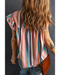 Thumbnail for Azura Exchange Striped Tiered Ruffle Cap Sleeve Top - M