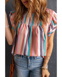 Thumbnail for Azura Exchange Striped Tiered Ruffle Cap Sleeve Top - M