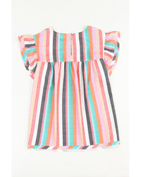 Thumbnail for Azura Exchange Striped Tiered Ruffle Cap Sleeve Top - M