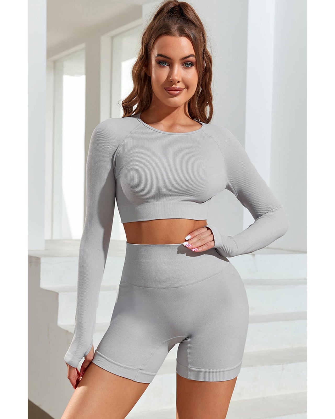 Azura Exchange Seamless Long Sleeve Crop Top - M