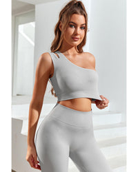 Thumbnail for Azura Exchange Split Shoulder Ribbed Cropped Sports Top - L