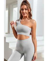 Thumbnail for Azura Exchange Split Shoulder Ribbed Cropped Sports Top - L