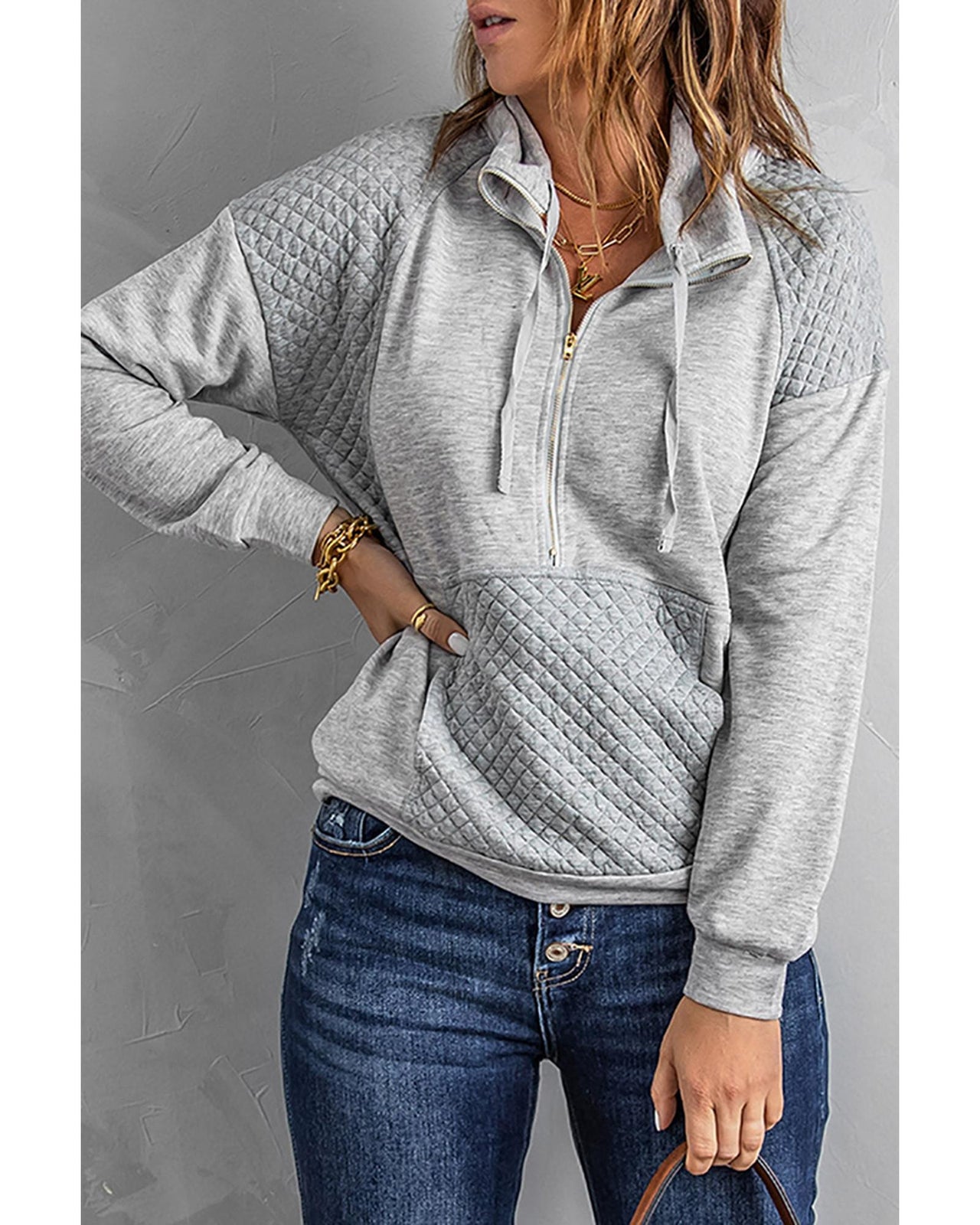 Azura Exchange Quilted Half Zipper Sweatshirt - L