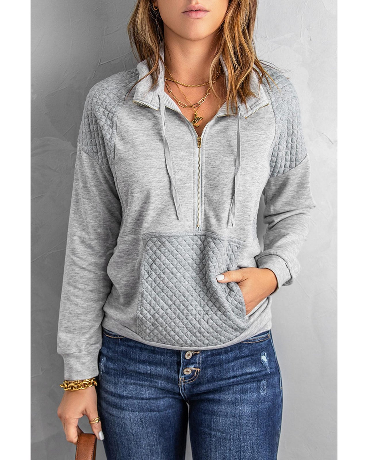 Azura Exchange Quilted Half Zipper Sweatshirt - L