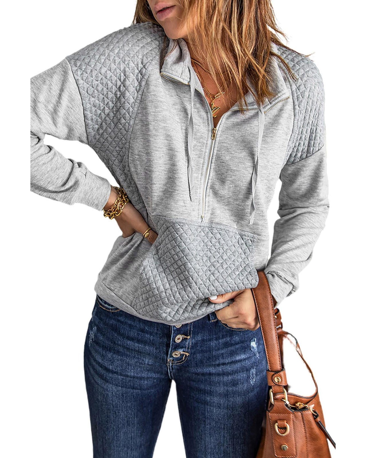 Azura Exchange Quilted Half Zipper Sweatshirt - L