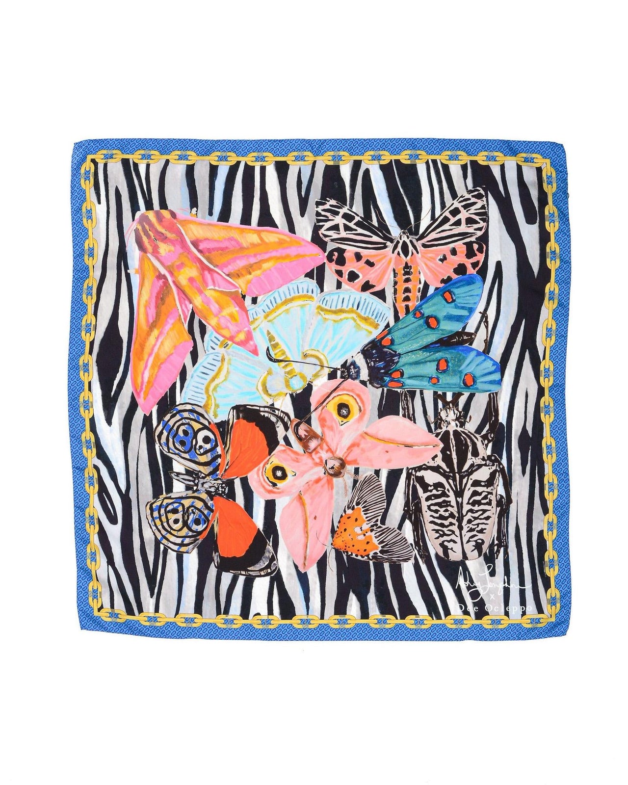 Dynamic Blue Zebra Silk Scarf - One Size