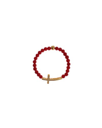 Thumbnail for Authentic NIALAYA Gold Plated Silver Bracelet with Red Coral Beads and CZ Diamond Cross S Women