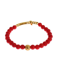 Thumbnail for Authentic NIALAYA Gold Plated Silver Bracelet with Red Coral Beads and CZ Diamond Cross S Women