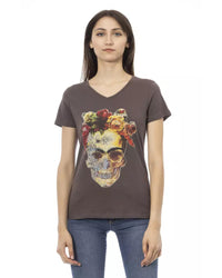 Thumbnail for Short Sleeve V-Neck T-Shirt with Front Print S Women