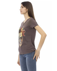 Thumbnail for Short Sleeve V-Neck T-Shirt with Front Print S Women