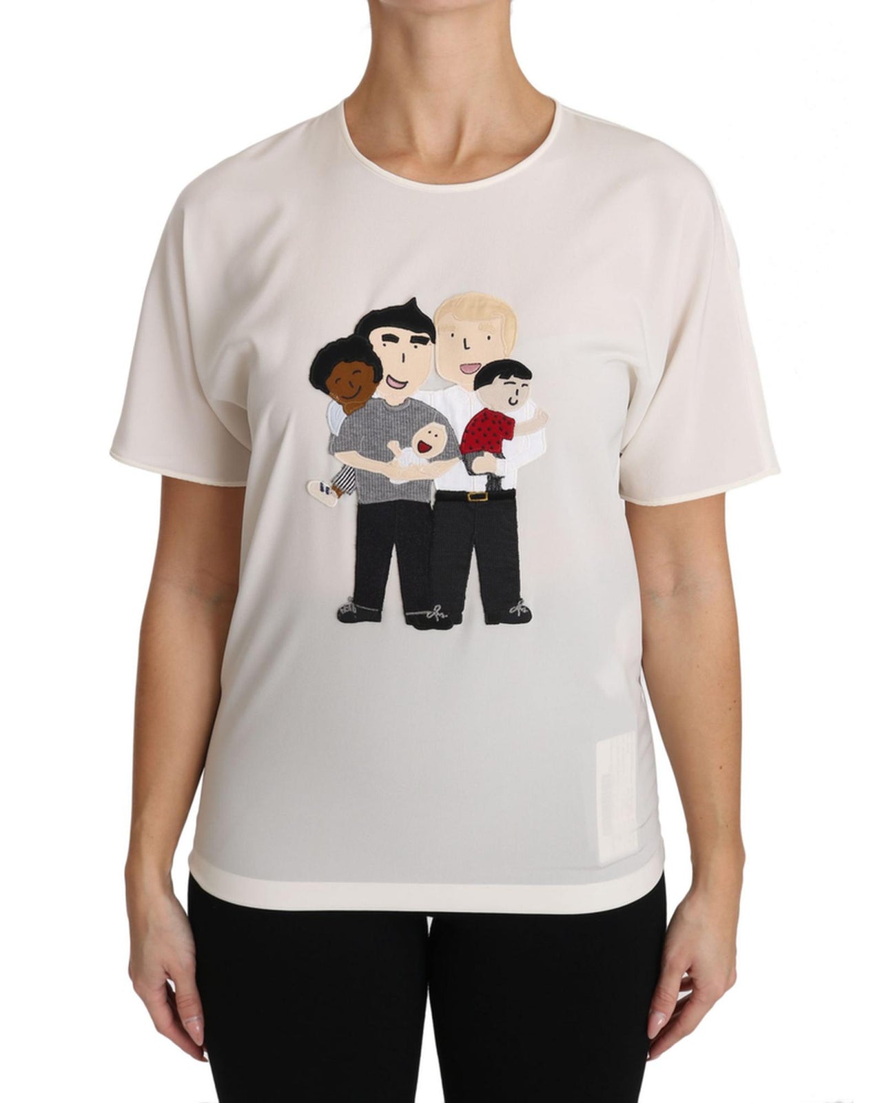 DOLCE &amp; GABBANA Figure Family Silk T-Shirt 40 IT Women