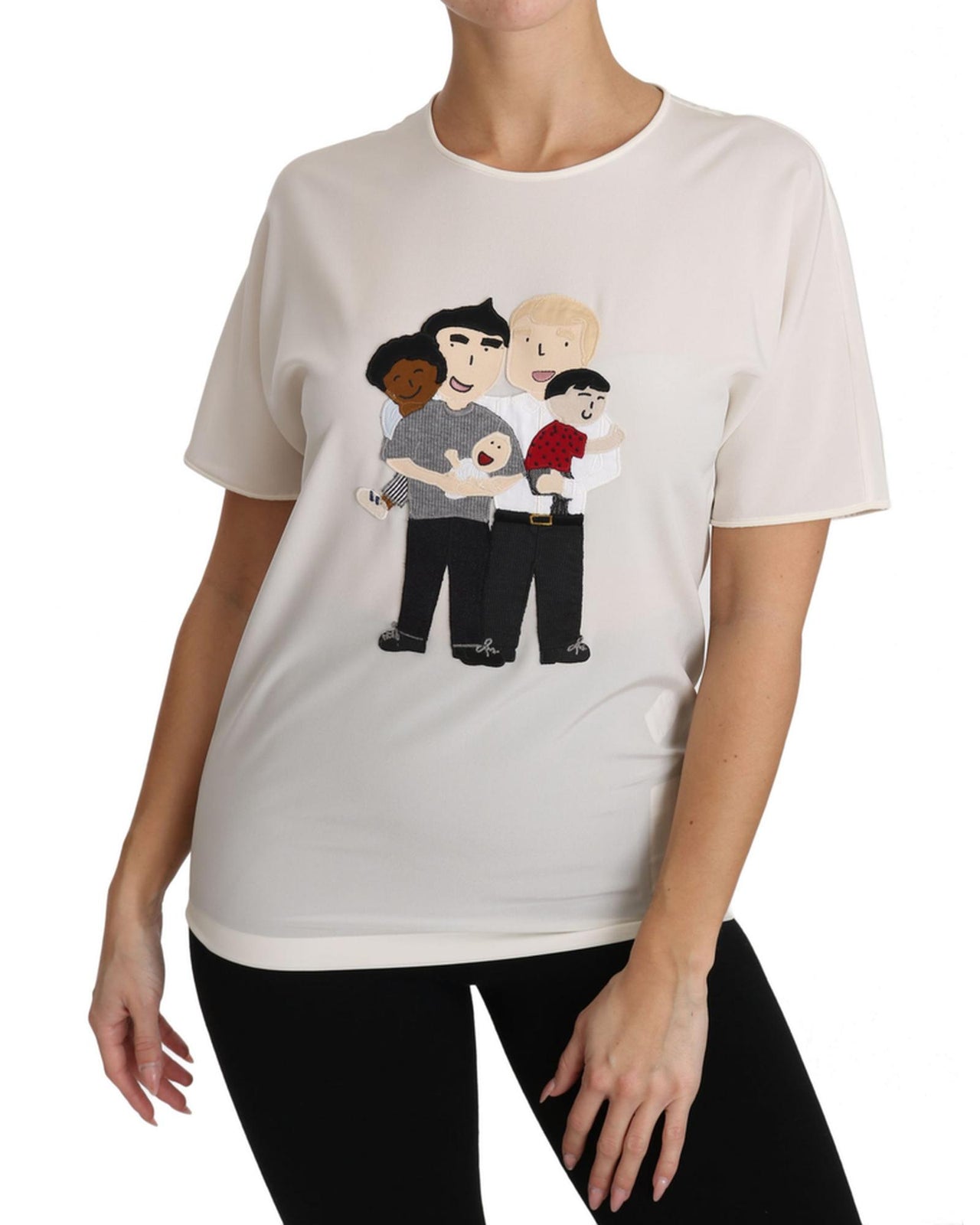 DOLCE &amp; GABBANA Figure Family Silk T-Shirt 40 IT Women