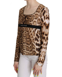 Thumbnail for Roberto Cavalli Long Sleeve Round Neck Leopard Top 46 IT Women