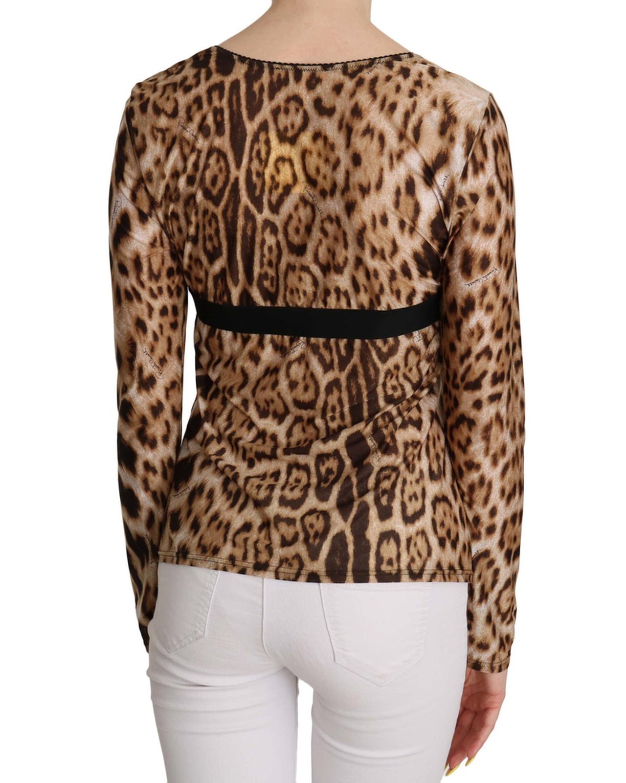 Roberto Cavalli Long Sleeve Round Neck Leopard Top 46 IT Women