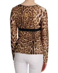 Thumbnail for Roberto Cavalli Long Sleeve Round Neck Leopard Top 46 IT Women