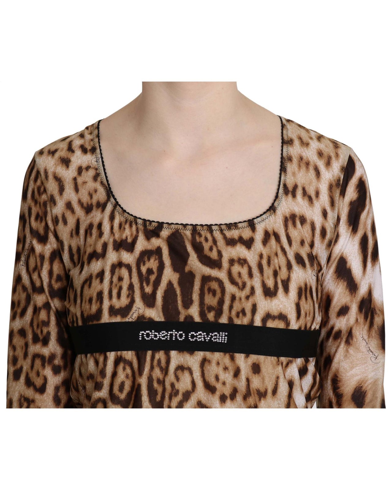 Roberto Cavalli Long Sleeve Round Neck Leopard Top 46 IT Women